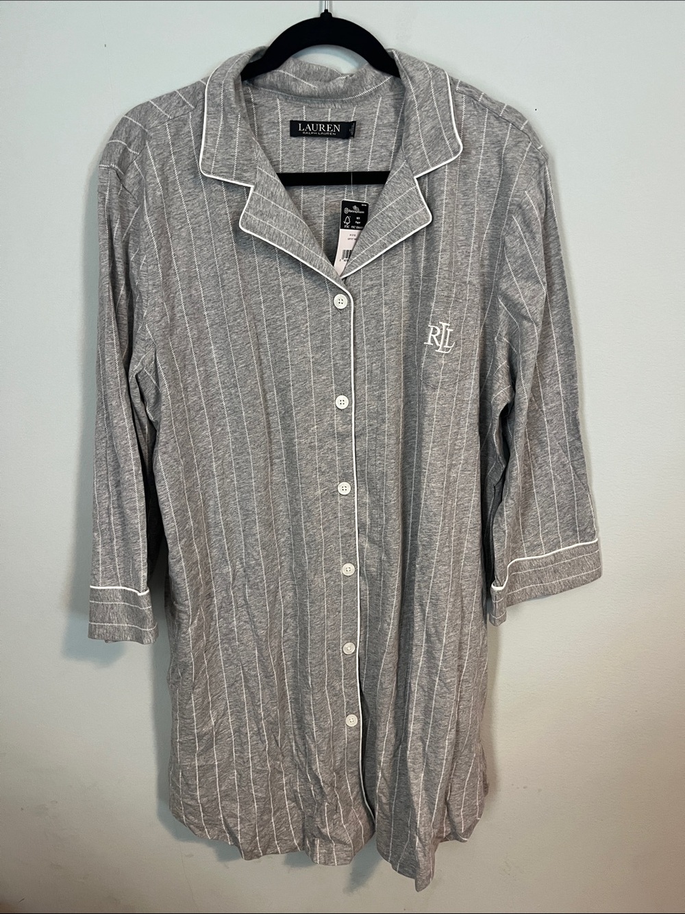 LAUREN Ralph Lauren Gray Pinstripe Pajama Shirt